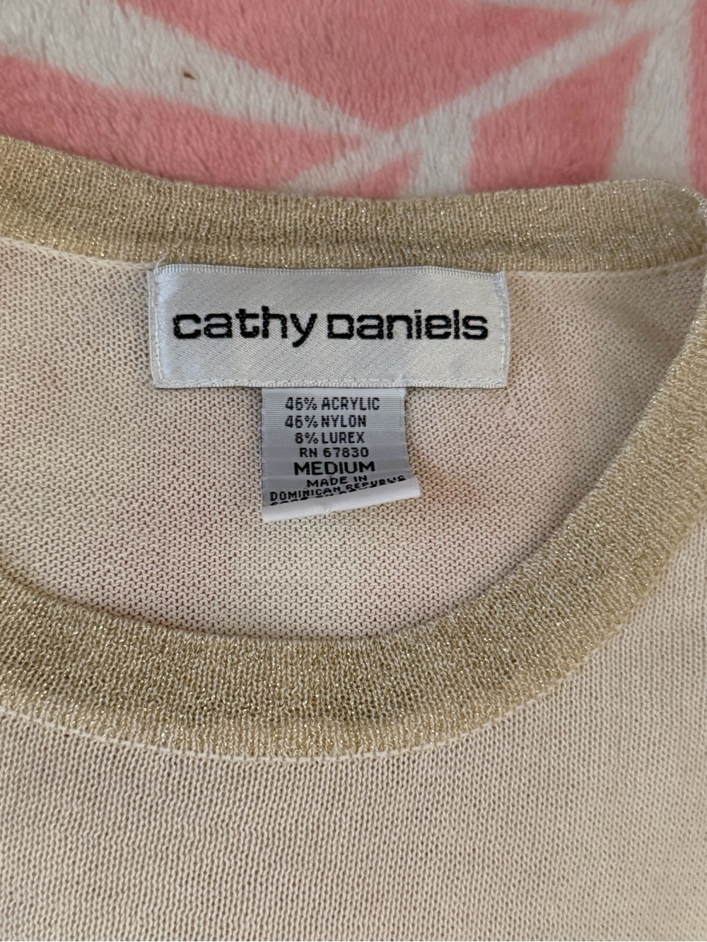 Cathy Daniels Cream Crewneck Sweater with Gold Metallic Trim